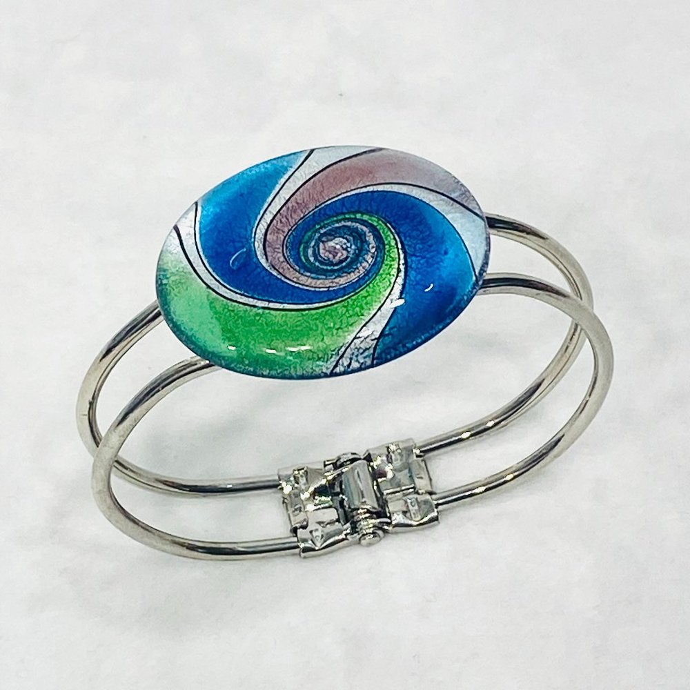 Art Glass Oval Cuff Bracelet with Hinge